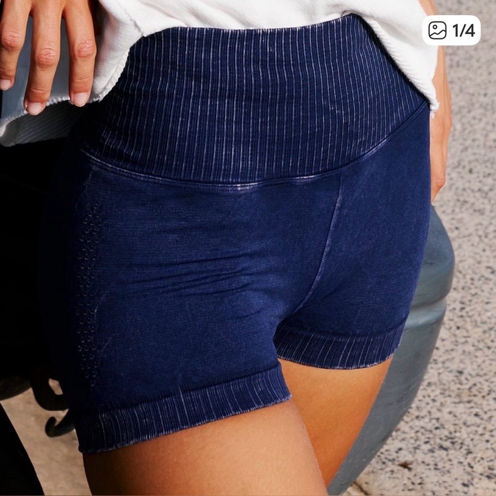 FP Movement by Free People Navy Ribbed Waistband Bike Shorts